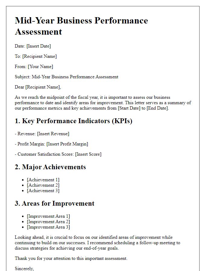 Letter template of mid-year business performance assessment