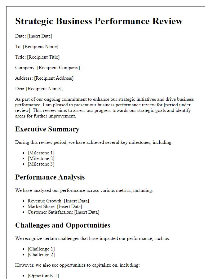 Letter template of strategic business performance review