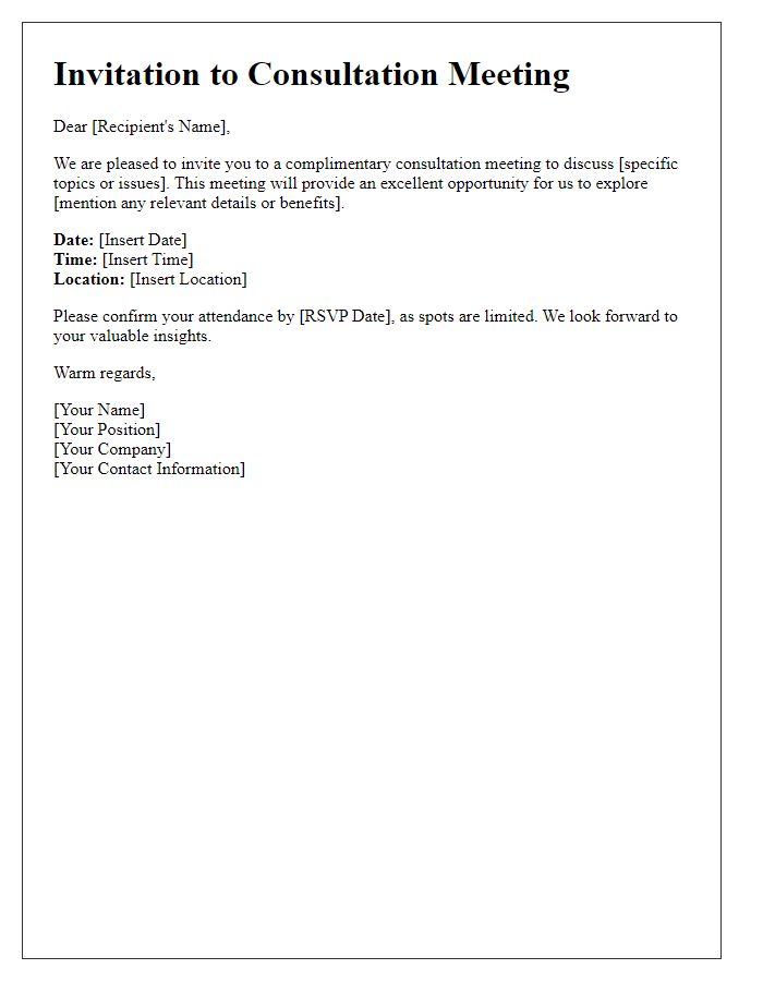 Letter template of Complimentary Invitation to a Consultation Meeting