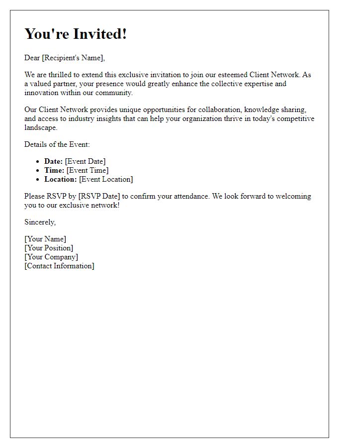 Letter template of Exclusive Invitation to Join Our Client Network