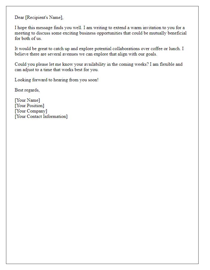 Letter template of Friendly Invitation to Discuss Business Opportunities