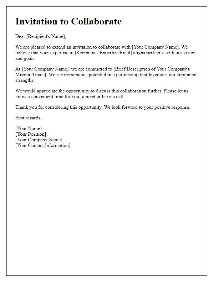 Letter template of Invitation to Collaborate with [Your Company Name]