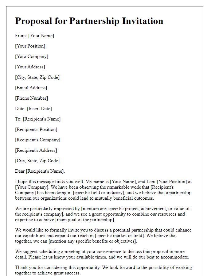 Letter template of Proposal for Partnership Invitation