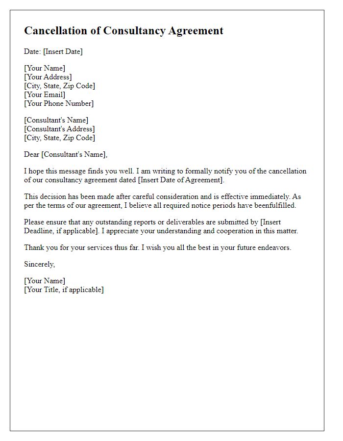 Letter template of cancellation of consultancy agreement