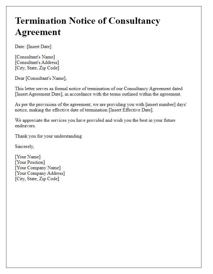 Letter template of consultancy agreement termination notice