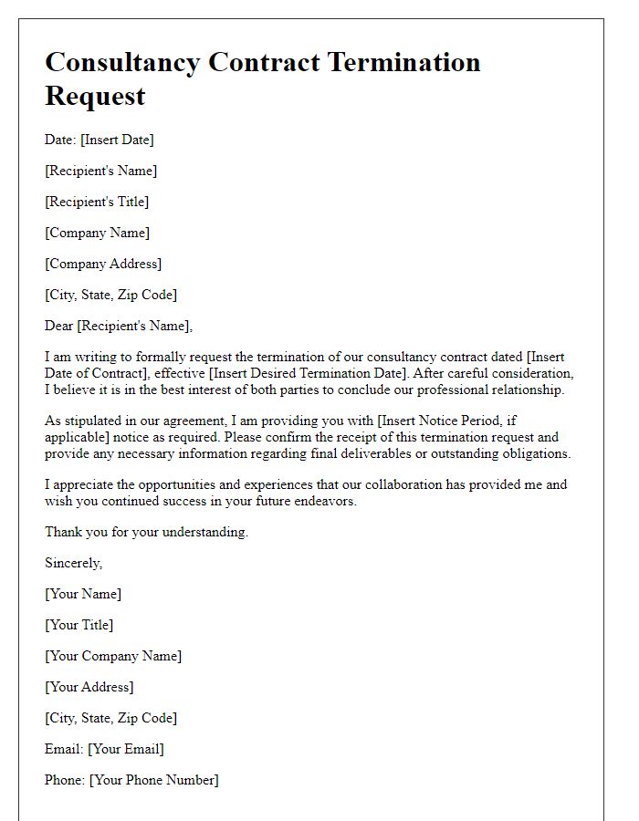 Letter template of consultancy contract termination request