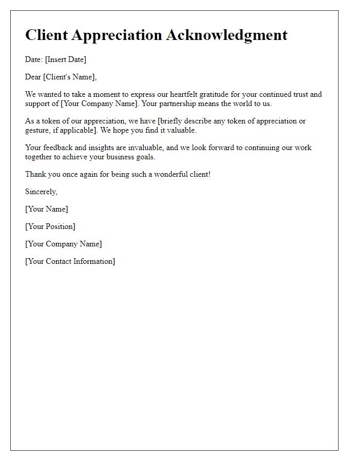 Letter template of Client Appreciation Acknowledgment