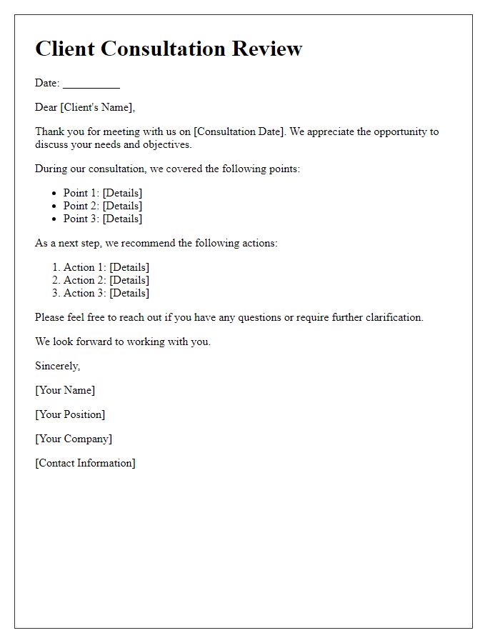 Letter template of Client Consultation Review