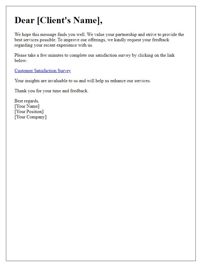 Letter template of Client Satisfaction Feedback Request