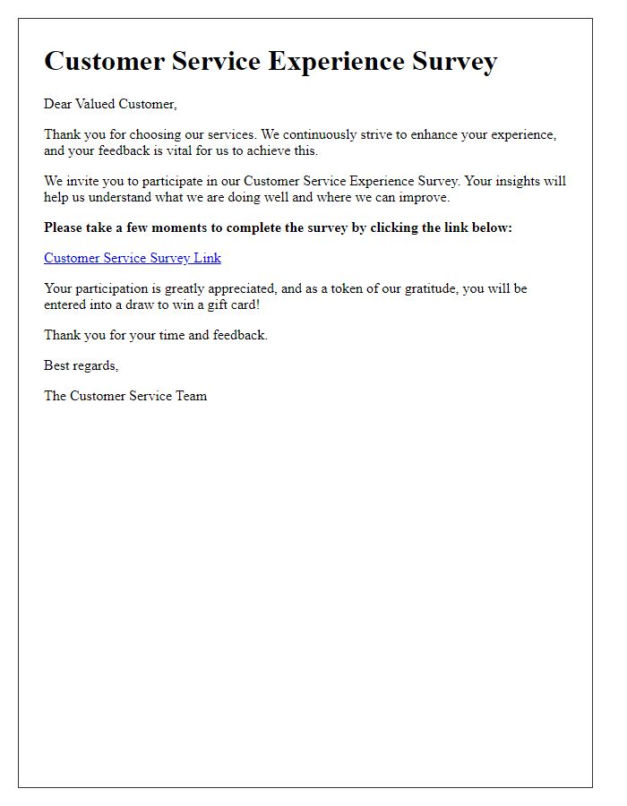 Letter template of Customer Service Experience Survey