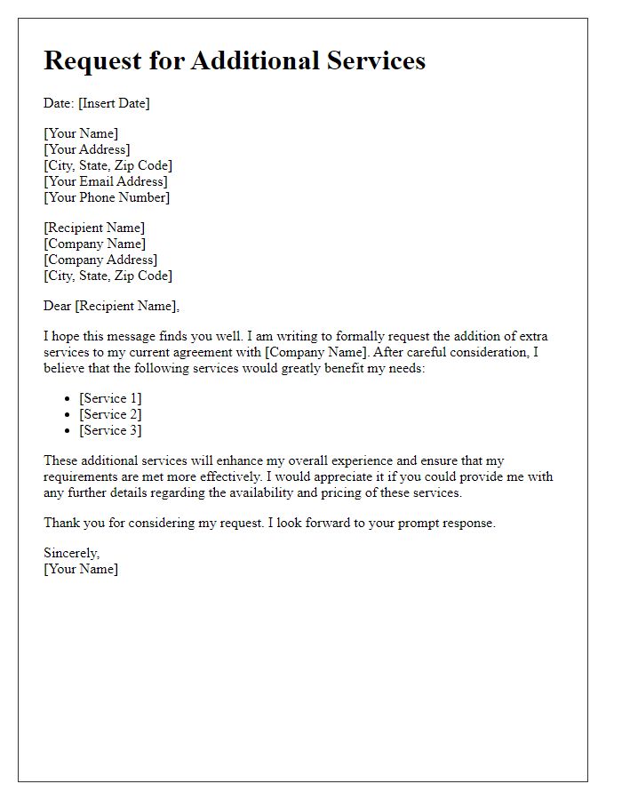 Letter template of request to add extra services