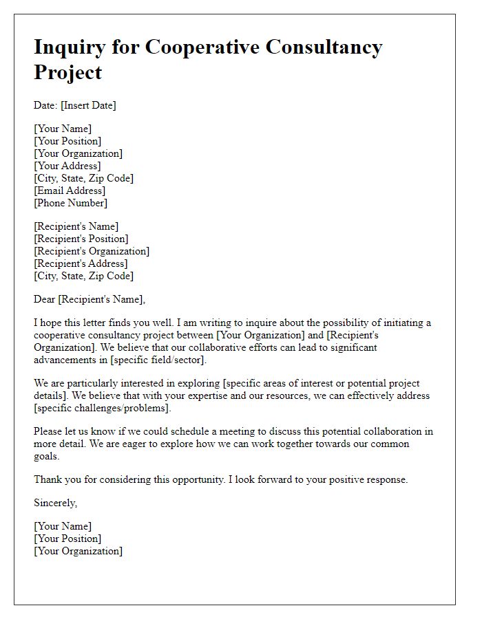 Letter template of inquiry for cooperative consultancy project