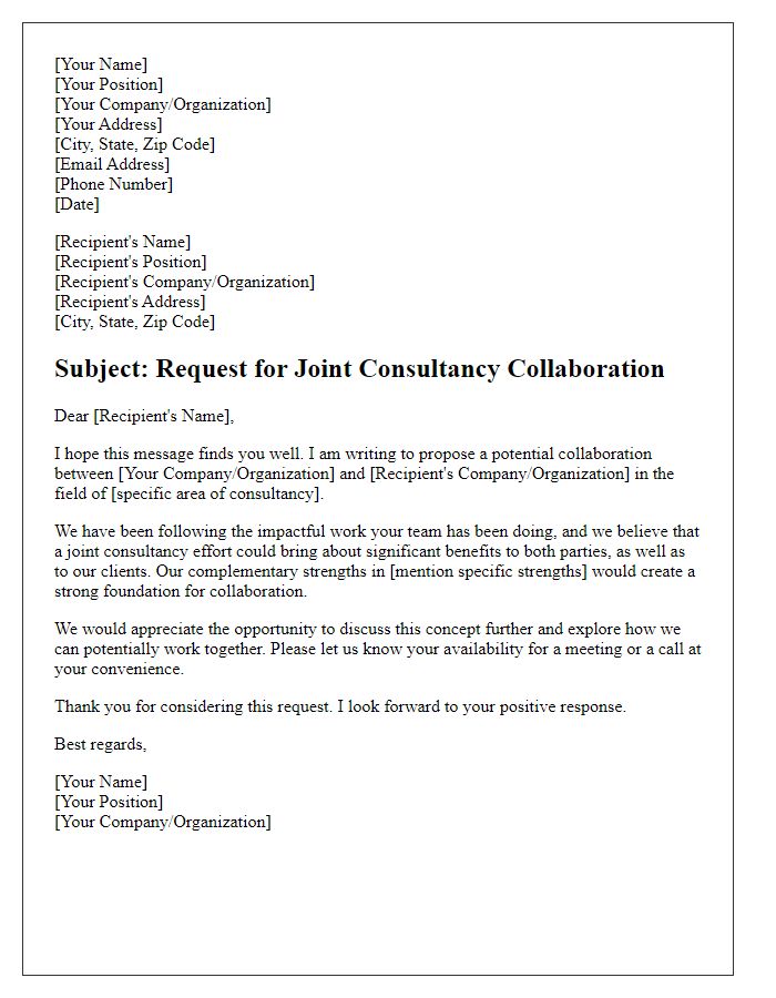 Letter template of request for joint consultancy collaboration