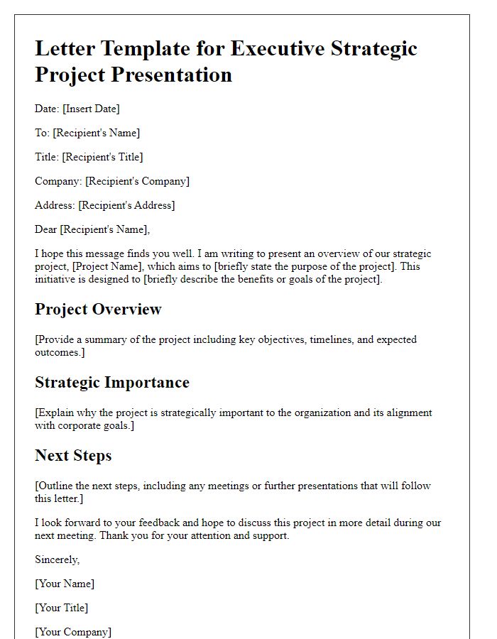 Letter template of executive strategic project presentation