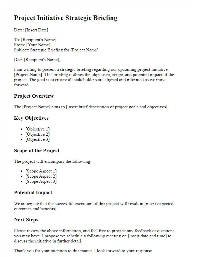 Letter template of project initiative strategic briefing