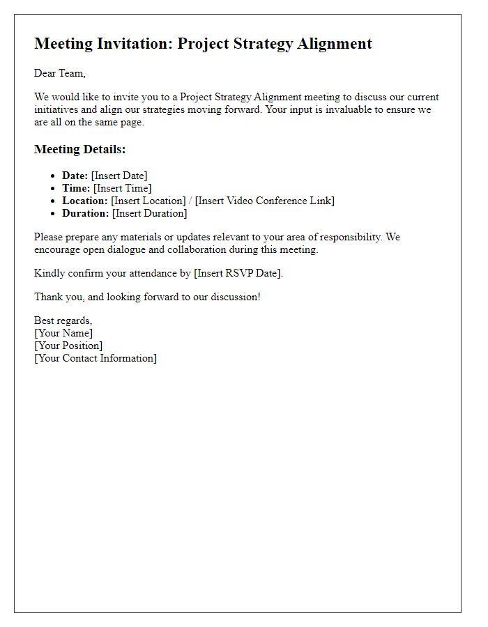 Letter template of project strategy alignment meeting invite