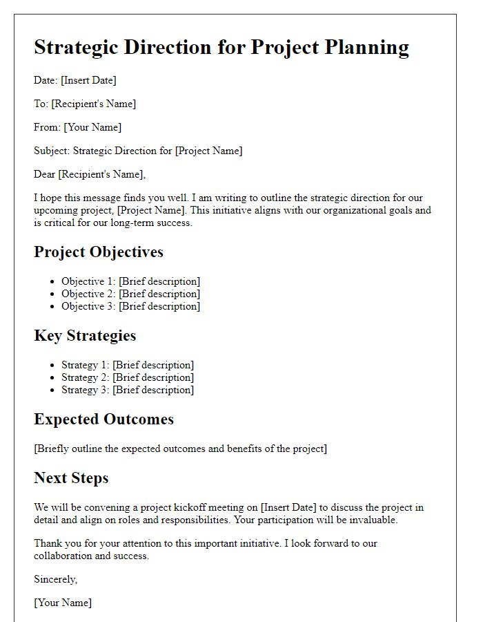 Letter template of strategic direction for project planning