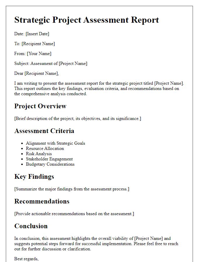 Letter template of strategic project assessment report