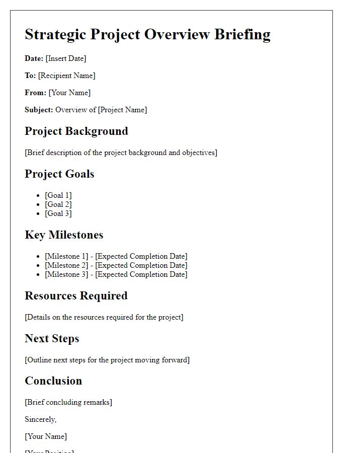 Letter template of strategic project overview briefing