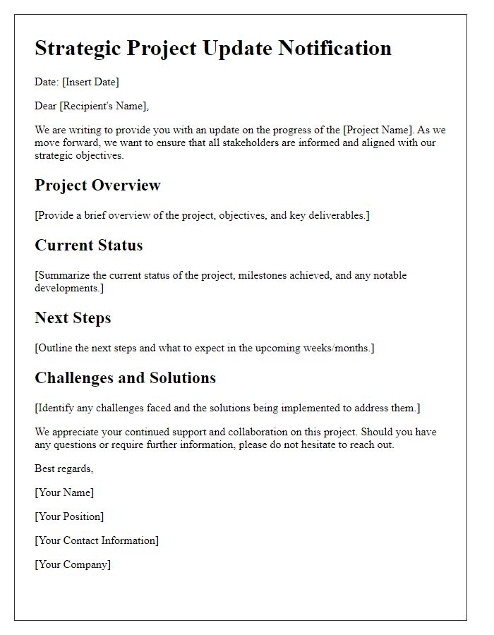 Letter template of strategic project update notification