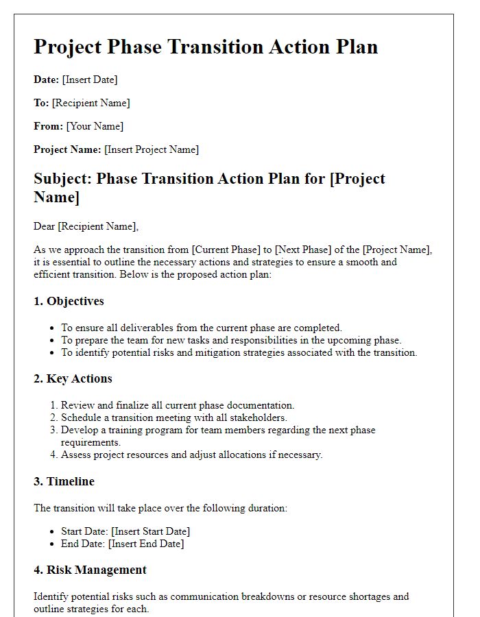 Letter template of Project Phase Transition Action Plan