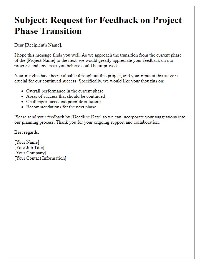 Letter template of Project Phase Transition Feedback Request