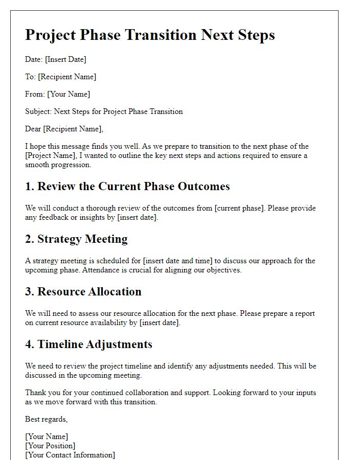 Letter template of Project Phase Transition Next Steps