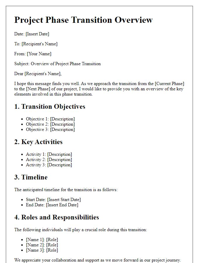 Letter template of Project Phase Transition Overview