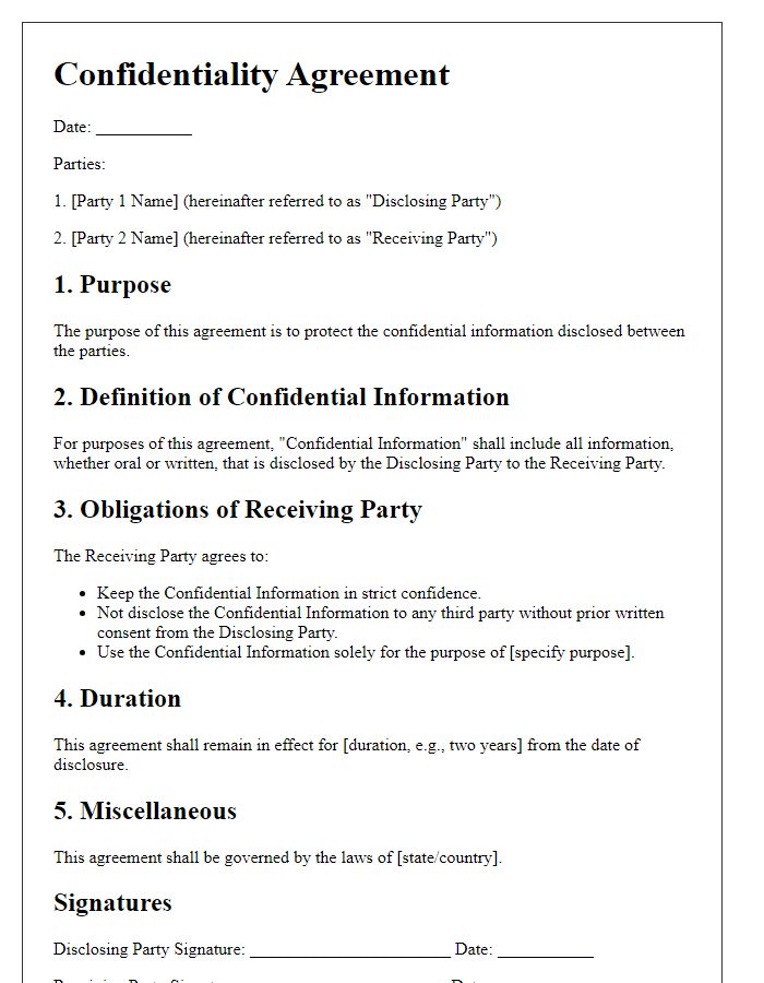 Letter template of Agreement to Maintain Confidentiality