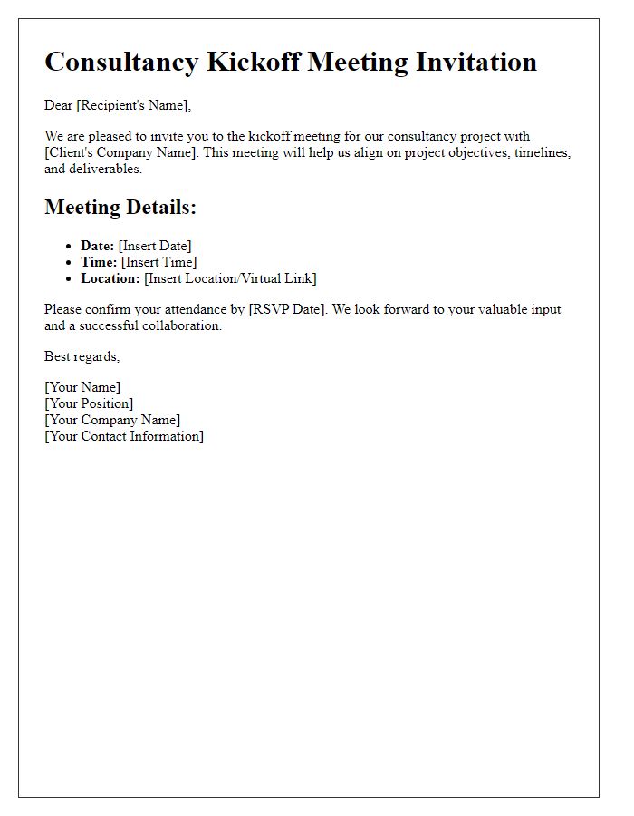 Letter template of consultancy kickoff meeting invitation