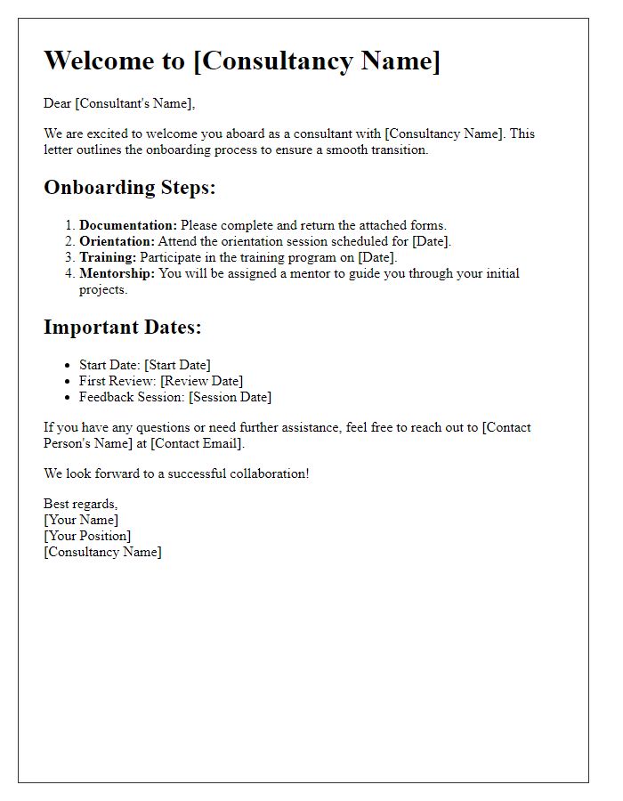 Letter template of consultancy onboarding process