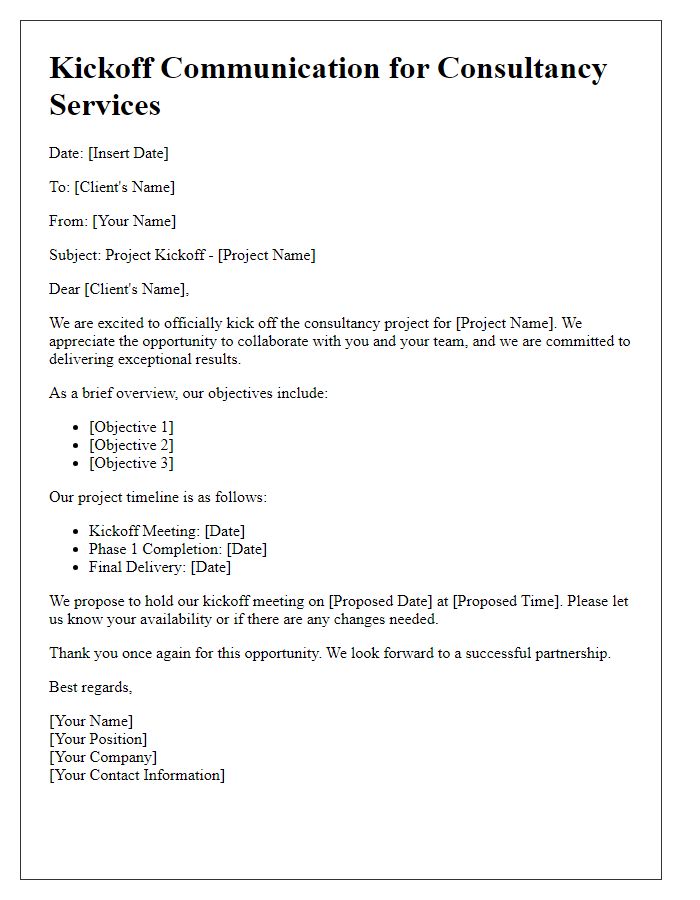 Letter template of kickoff communication for consultancy services