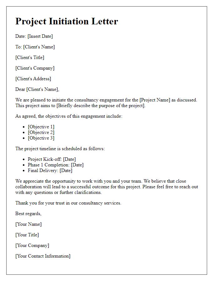 Letter template of project initiation for consultancy engagement