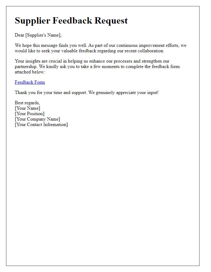 Letter template of supplier feedback collection request