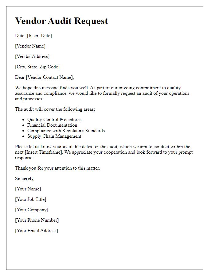 Letter template of vendor audit request