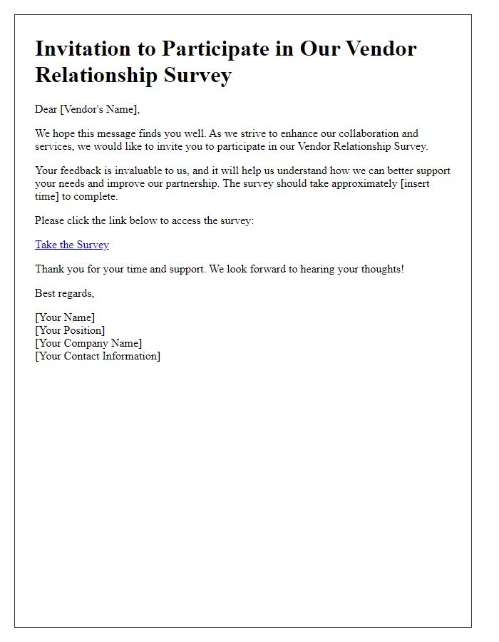 Letter template of vendor relationship survey invitation