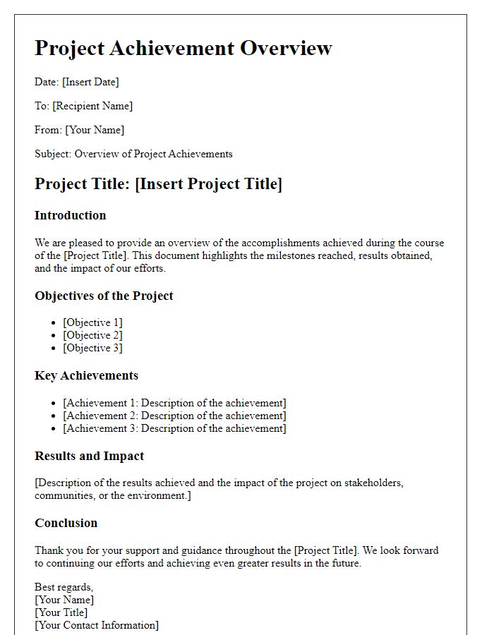 Letter template of project achievement overview