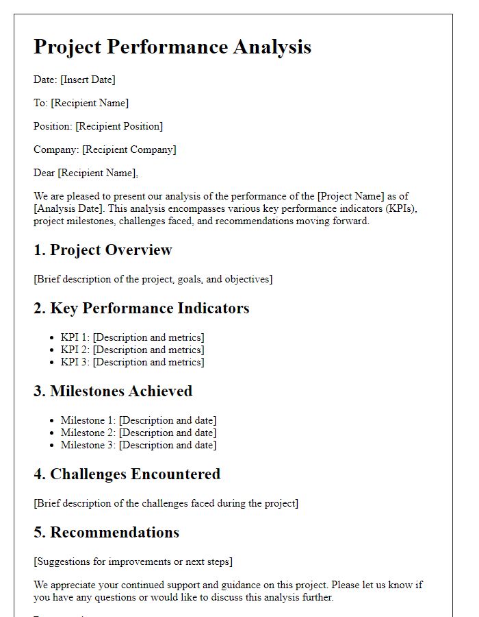 Letter template of project performance analysis