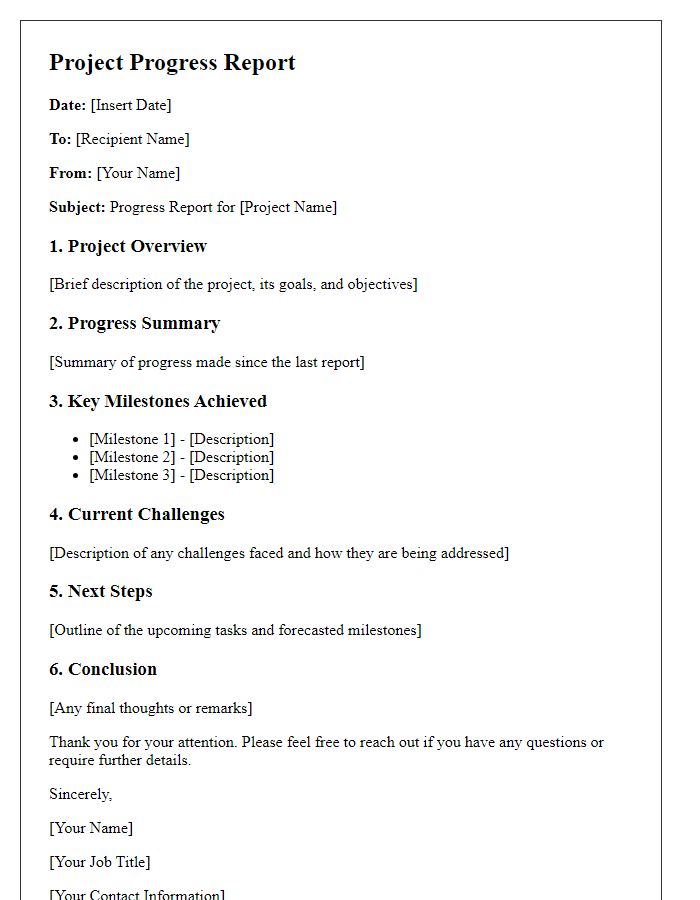 Letter template of project progress report