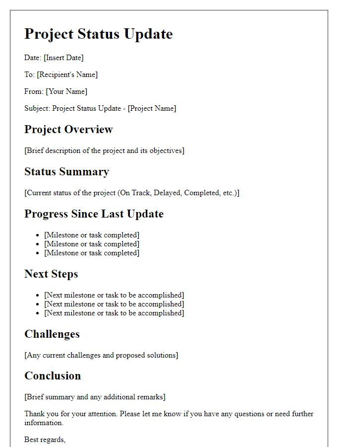 Letter template of project status update