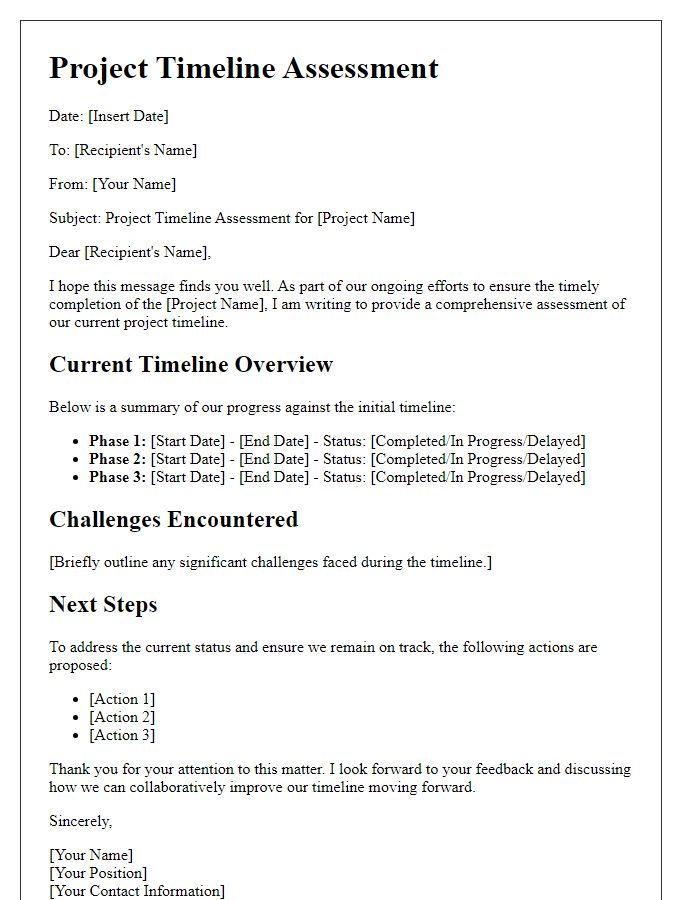 Letter template of project timeline assessment