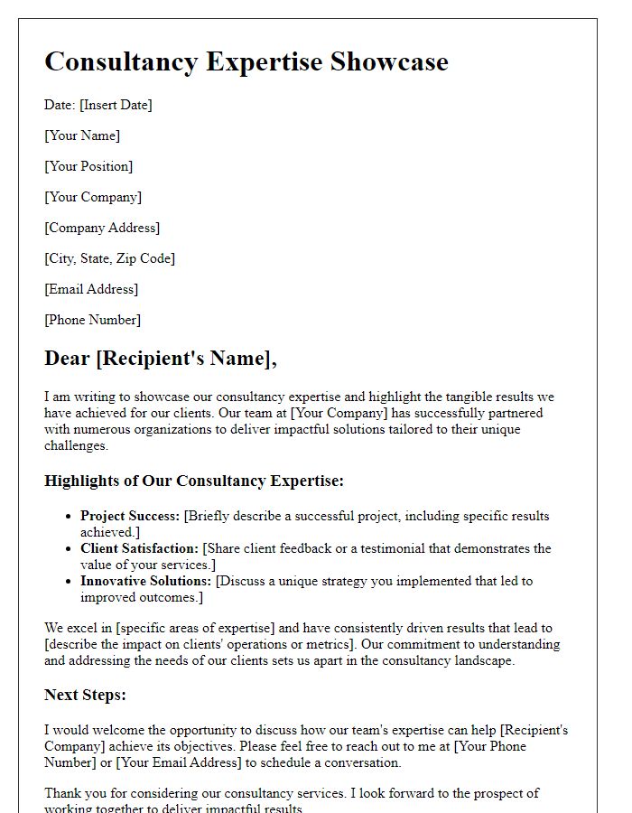 Letter template of Consultancy Expertise Showcase: Emphasizing Results and Impact