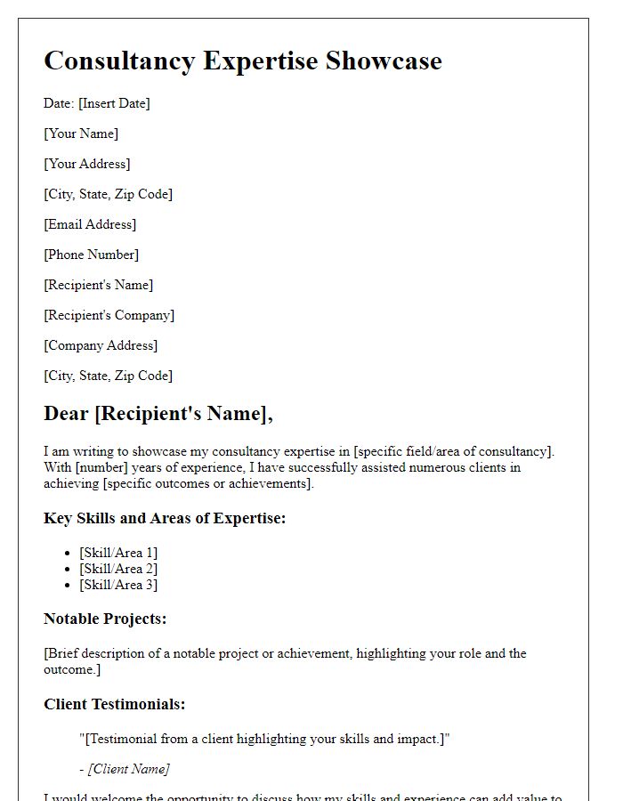 Letter template of Consultancy Expertise Showcase: Highlighting Your Skills