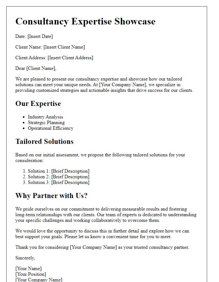 Letter template of Consultancy Expertise Showcase: Tailoring Solutions for Clients