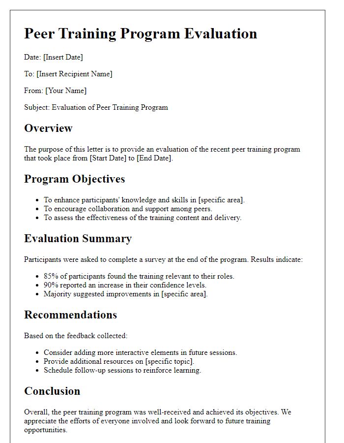 Letter template of peer training program evaluation