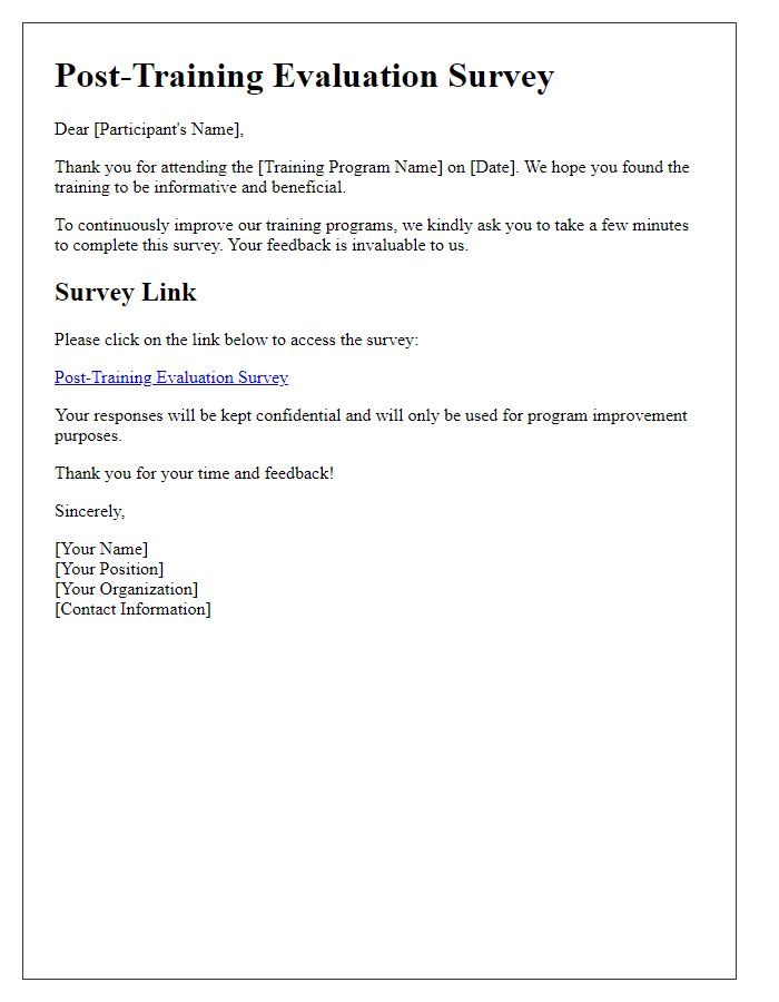 Letter template of post-training evaluation survey