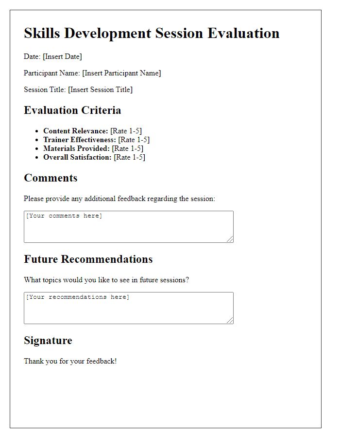 Letter template of skills development session evaluation