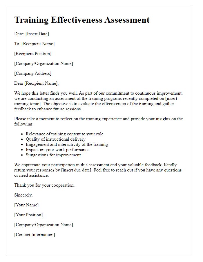 Letter template of training effectiveness assessment
