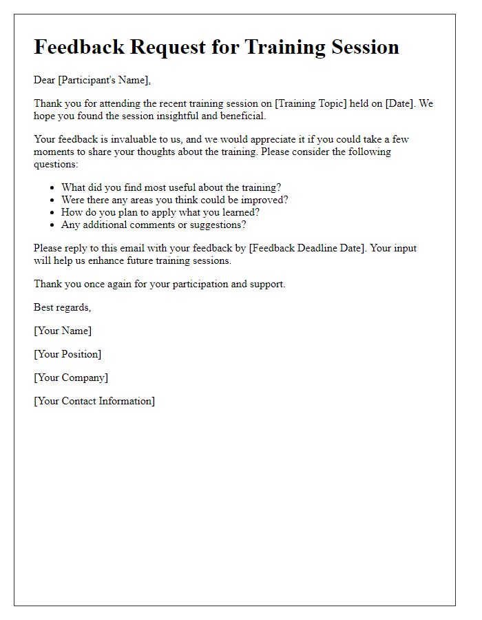 Letter template of training session feedback request