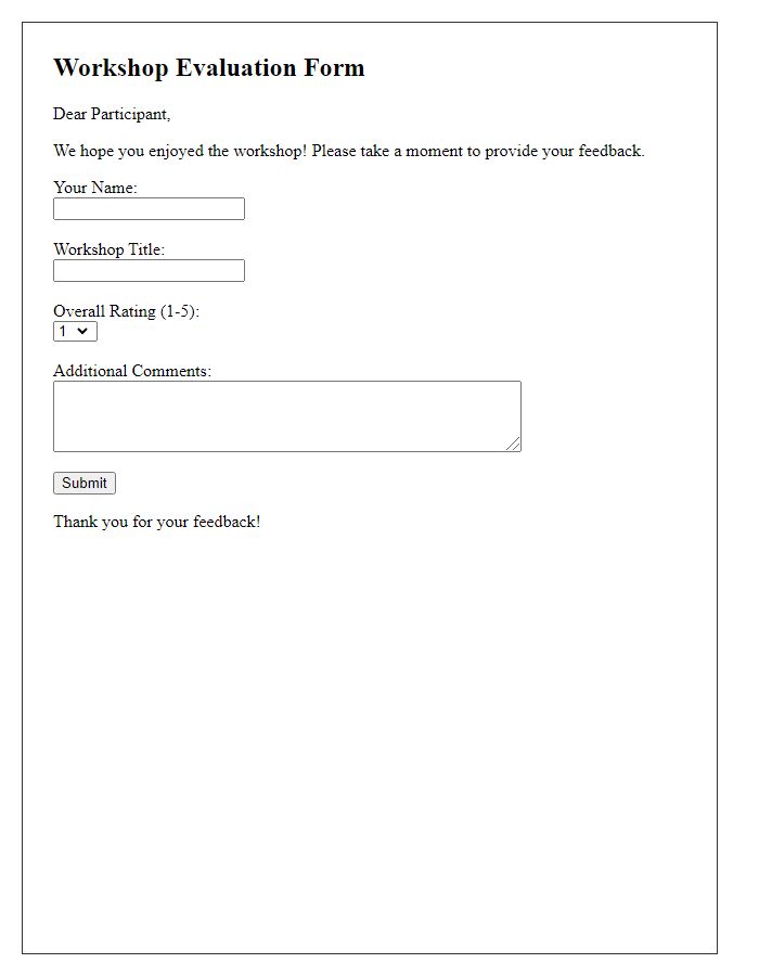 Letter template of workshop evaluation form